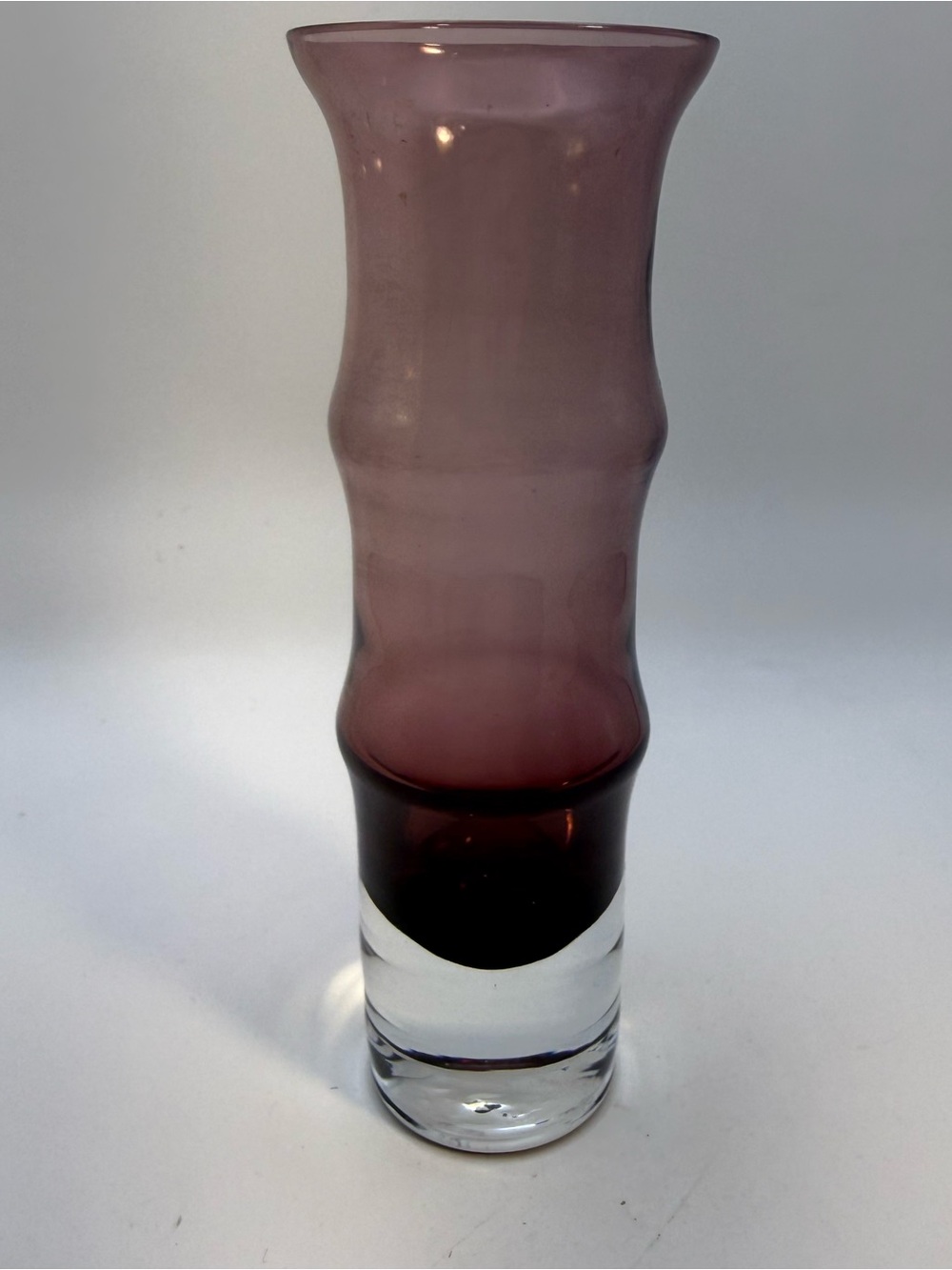 Vintage MCM Aseda Sweden Purple Amethyst Glass Bamboo Vase Borgstrom Sweden 8"